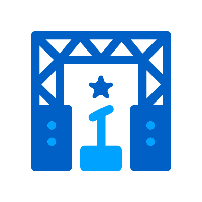 Event stage design featuring a podium and star symbol, representing customizable seating and ticketing solutions for events by WP Seats.