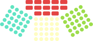 Seating chart icon design featuring color-coded sections for organized seating arrangements in event ticketing systems.